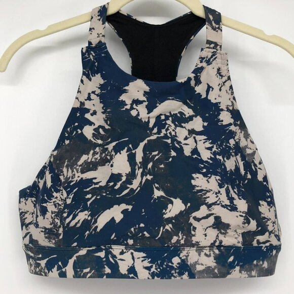 Lolë blue white swirl high  impact sports bra women’s LG *shortened straps* - Picture 14 of 14